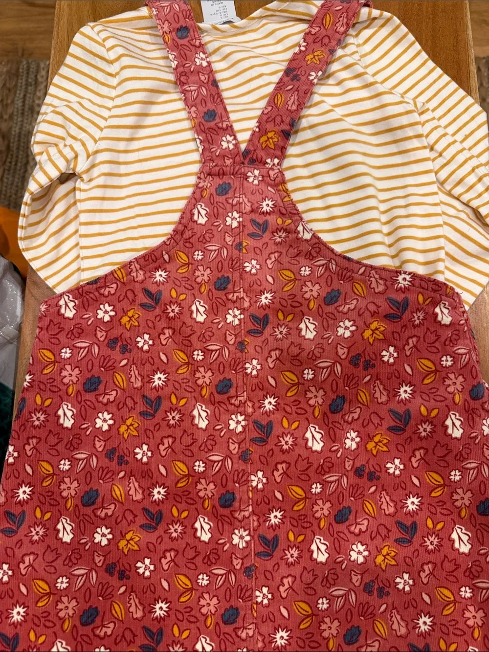 NWT Tahari Corduroy Pinafore Dress and Striped Tee